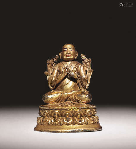 西藏 铜鎏金尊者像