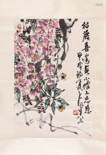 陈大羽 紫藤蜜蜂 轴 纸本