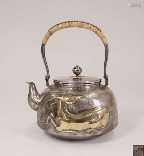 鹿图纯银茶壶