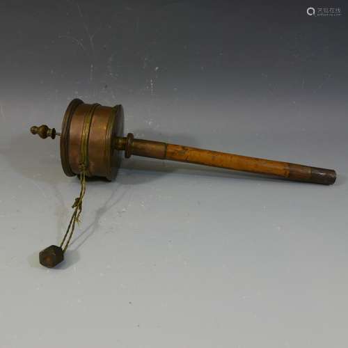 ANTIQUE CHINESE TIBETAN PRAYER WHEEL WITH SCOLL INSIDE - EARLY 20TH CENTURY