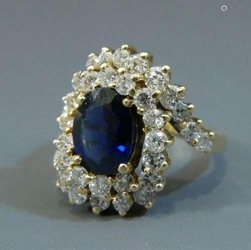 STUNNING 14K GOLD NATURAL SAPPHIRE & DIAMOND RING