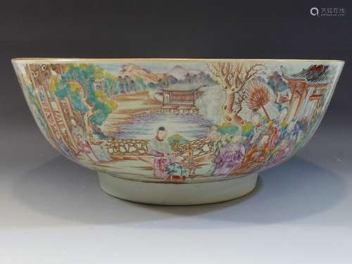 HUGE CHINESE ANTIQUE FAMILLE ROSE PORCELAIN PUNCH BOWL 18TH C