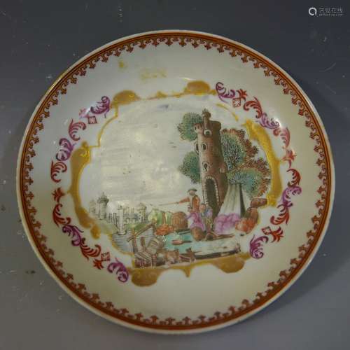 RARE ANTIQUE CHINESE FAMILLE ROSE PORCELAIN DISH - 18TH CENTURY