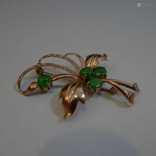 14K GOLD CHINESE JADEITE BROOCH PIN