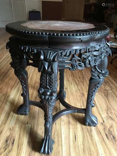 ANTIQUE Chinese large wood and mable Round top stand, 19th Century. 23