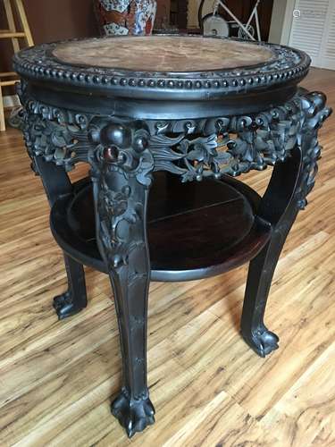 ANTIQUE Chinese large wood and mable Round top Flower stand, 19th Century. 26