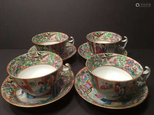 ANTIQUE Chinese Large Cups and Saucers (4 sets), early 19th century