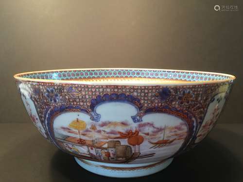 ANTIQUE Chinese Famille Rose Punch Bowl with Imperial army scenes, Ca 1750's. Qianlong period. 14