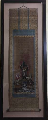 ANTIQUE Chinese Religious THANKA Scroll with Chinese Calligraphy, 18th-19th Century