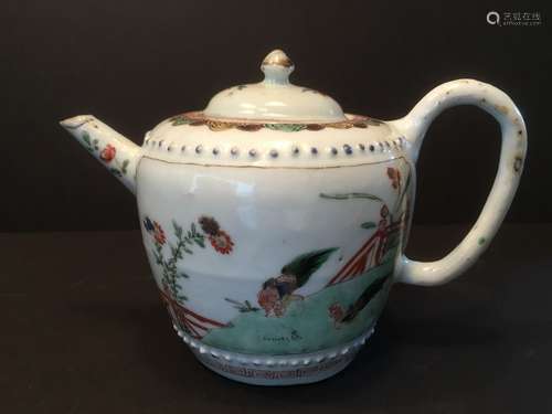 ANTIQUE Chinese Wucai Teapot with flowers and birds, 17th-18th Century, Kangxi period. 5