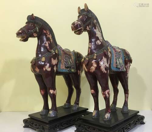 ANTIQUE Chinese Large Pair Bone Tiled Horses. Late 19th Century. 26