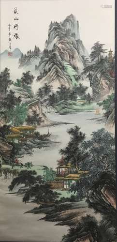 ANTIQUE Chinese Water color scroll painting with flowers and Chinese Calligraphy, signed