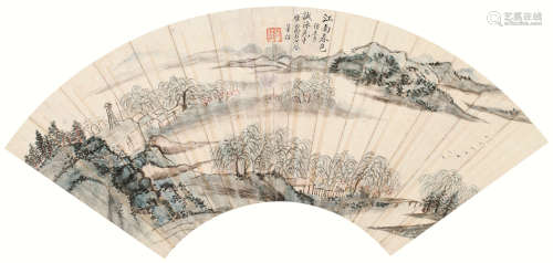 1806年作 江南春色 扇片 设色纸本董诰