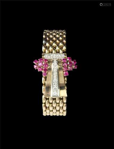 江诗丹顿, 黄金，铂金，钻石和合成红宝石手链带腕表备隐藏表盘, 手动机械, 女装,1945年生产