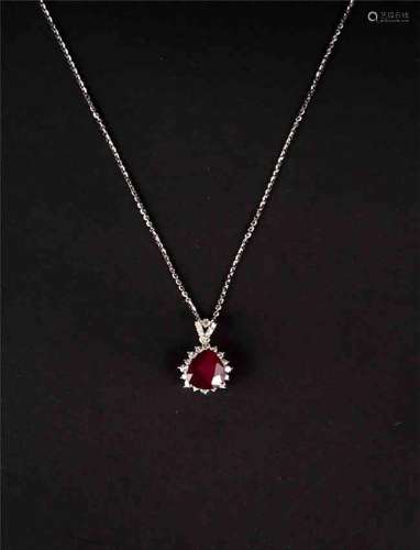 14KT白金5.62ct 红宝石钻石吊坠连项链，GGL认证
