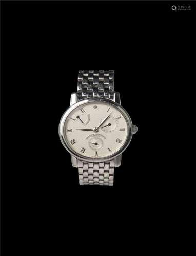 江詩丹頓 47201型號白金自動上鏈鍊帶腕錶備日期及動力儲存顯示，年份約2000