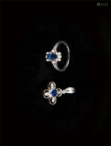 蓝宝石18K白金镶钻戒指 Blue Sapphire Pendant, 18k Gold & Diamond Set (NGI Certified) 蓝宝石18K白金镶钻吊坠
