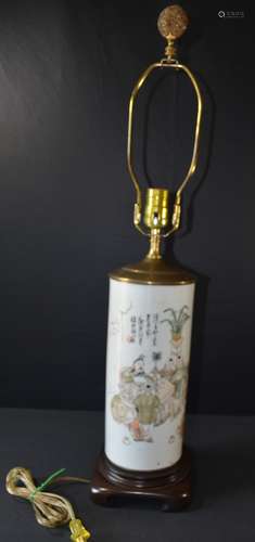 19th. C Chinese Porcelain Lamp with Agate Top