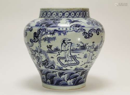 Chinese Blue/White Porcelain Jar, Marked