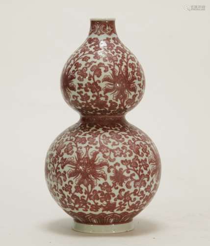 Chinese Copper Red Porcelain Gourd Shape Vase