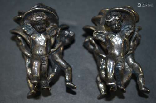 Pair of French 19th. Sterling Silver Candle Holder