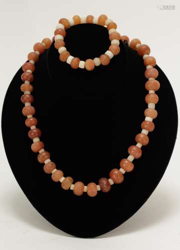 Ancient  Agate Quartz Bead Necklace and Bracelet