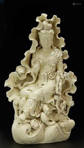 Chinese Blanc De Chine Porcelain Guanyin w/ Mark