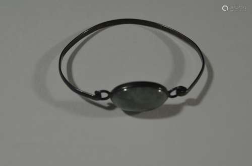 Chinese Sterling Silver Women Jade Bracelet