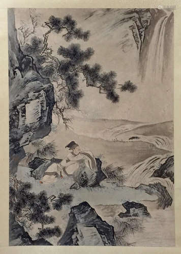 Chinese Landscape Ink/Color Scroll Painting,Signed