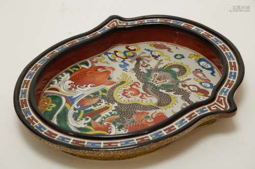 Chinese Famille Verte porcelain Tray, Marked