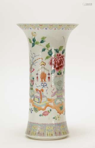 Chinese Famille Rose Gu Shape Vase w/ Flower