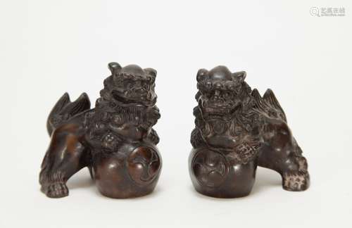 Pair of Wood Carved Lions