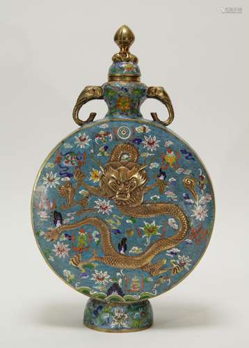 Chinese Cloisonne Bronze Vase Depicted Dragon