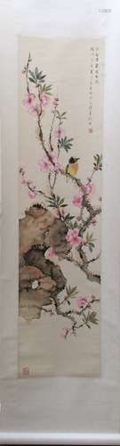 Chinese Scroll Painting of Flowers&Birds, Signed