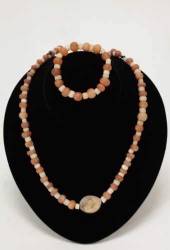Set of Red/White Ancient Agate & Quartz Necklace