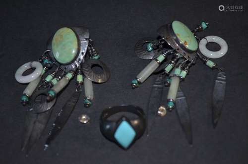 Three Turquoise Jewelry. 925 sterling silver