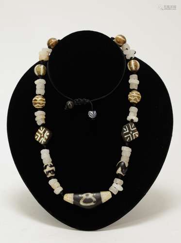 Necklace of Mixed Antique Pumtek and Crystal Bead