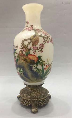 Chinese Glass Porcelain Vase, Depicted Flower&Bird