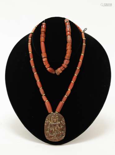 Set of Ancient Red Jasper Stone and Agate Necklace