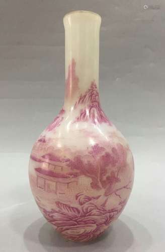 Chinese Glass Porcelain Vase, Depicted Landscape