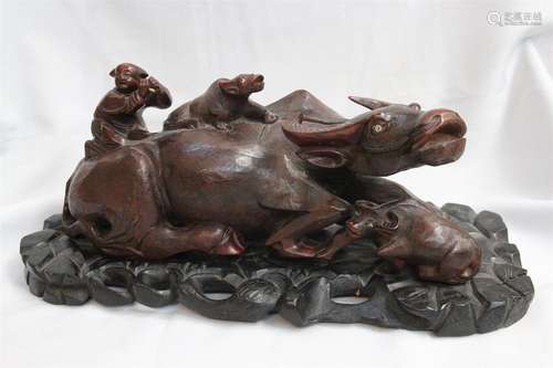 Large Chinese Wood Carving Buffalo