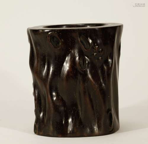 Chinese Zi Tan Wood Brush Pot