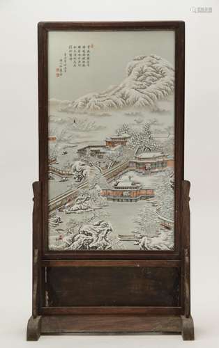 Chinese Porcelain Plaque Scene of Winter Landscape