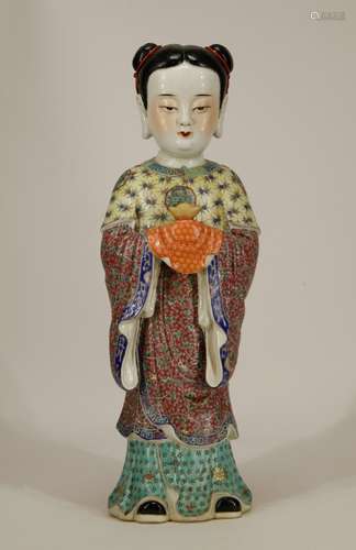 Chinese Detailed Famille Rose Porcelain Figure