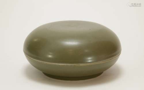 Chinese Tea Green Glazed Porcelain Box w/ Mark