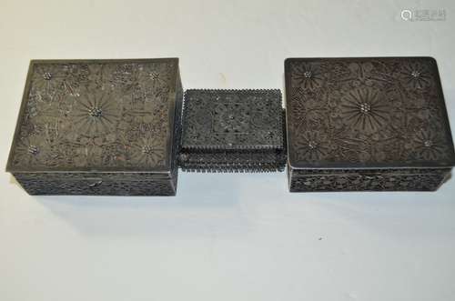 Three Antique Chinese Silver Carved Boxes, Mark