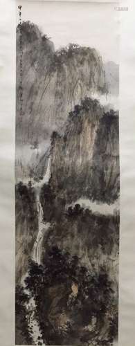 Chinese Ink Landscape Scroll Painting, Signed