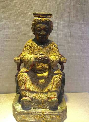 Chinese Ming Style Gilt Wood Carved Buddha