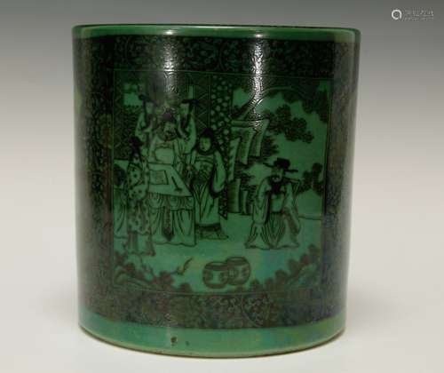 Chinese Large Green Glazed Brush Pot