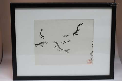 Chinese Ink Painting on Paper with Frame